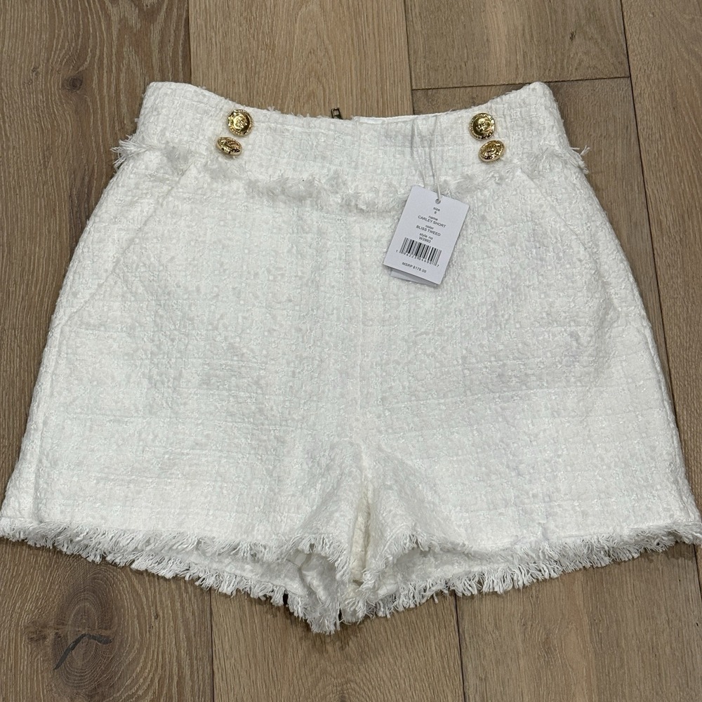Walter Baker Womens Carley Shorts Bliss Tweed White W/Gold Buttons Size 8 LUXE